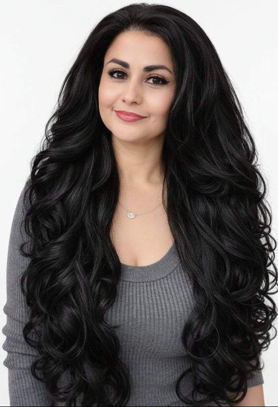 Peluca Kenia- Lace Front- 32" - Libre Peinado -Tono Negro Opaco