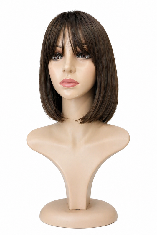 Peluca Teresa – Corte Bob Con Fleco- Premium-Tono Castaño Medio