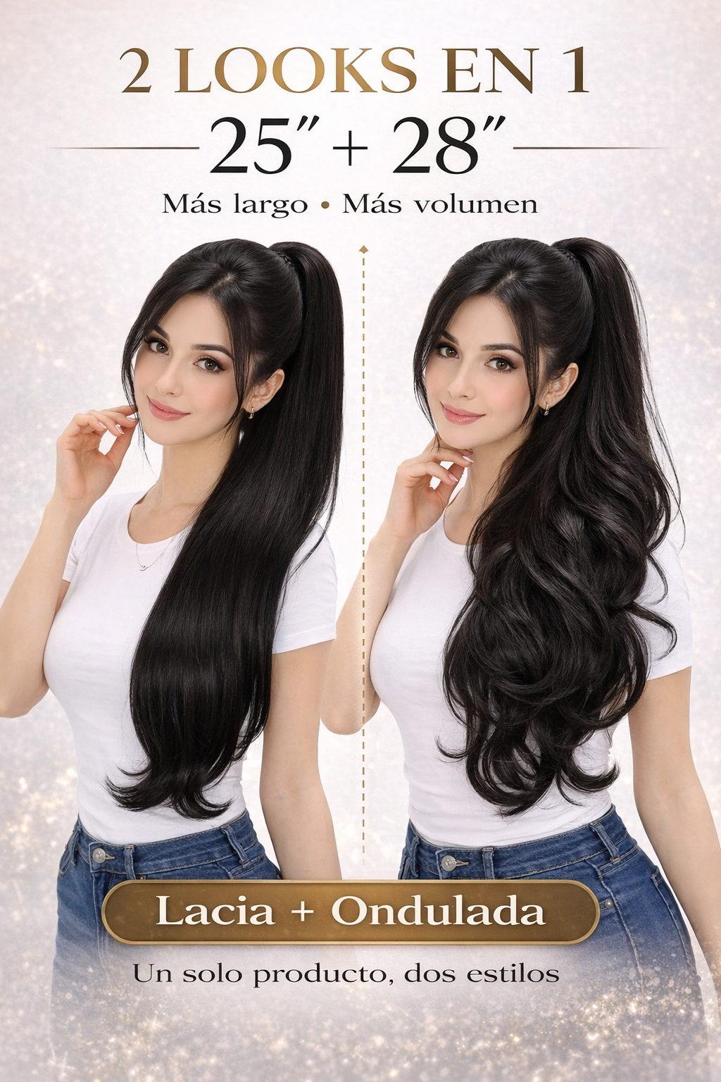 Coleta Coco- Lacia de 25"y Ondulada de 28"/ Variedad de Tonos -2 Look en 1