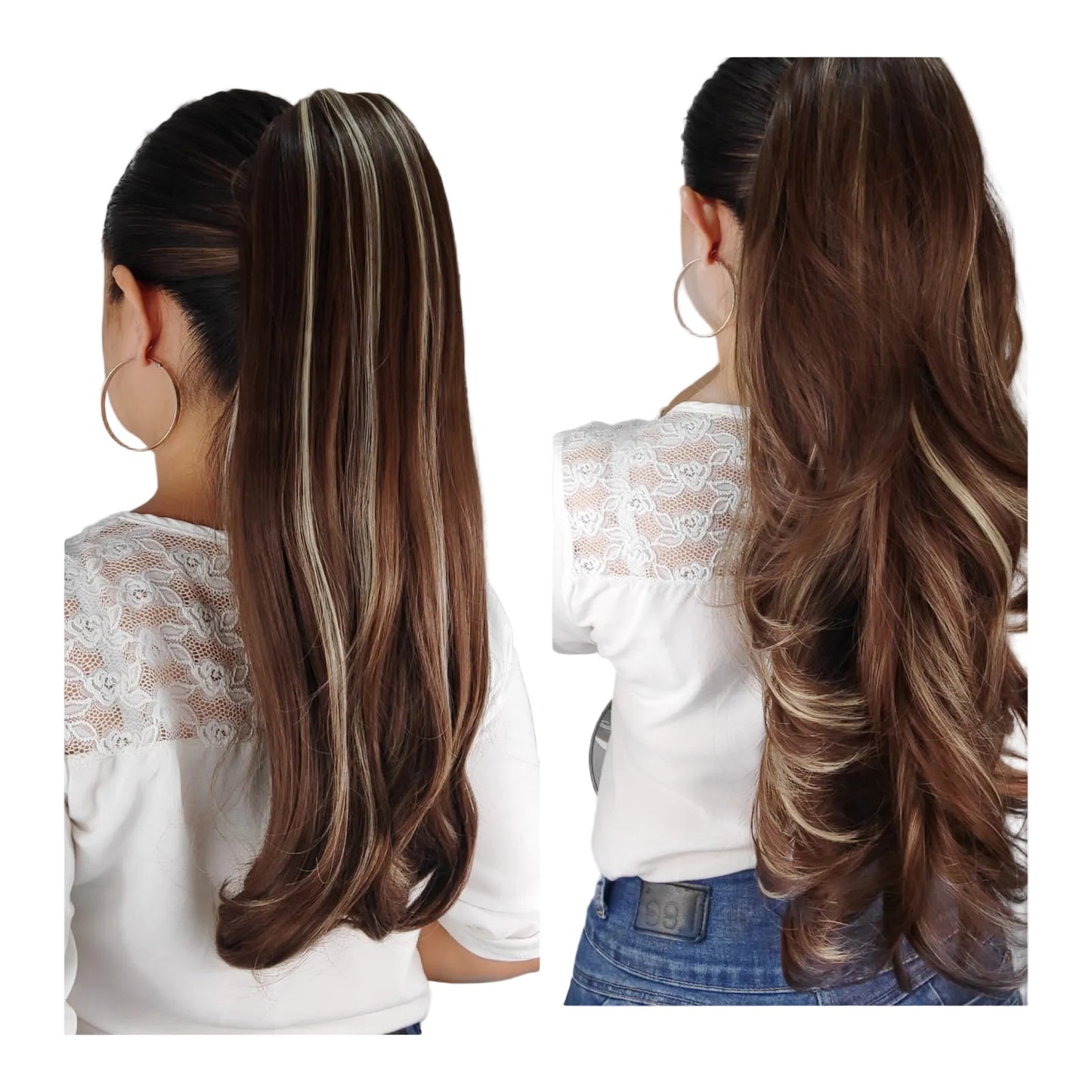 Coleta Coco- Lacia de 25"y Ondulada de 28"/ Variedad de Tonos -2 Look en 1