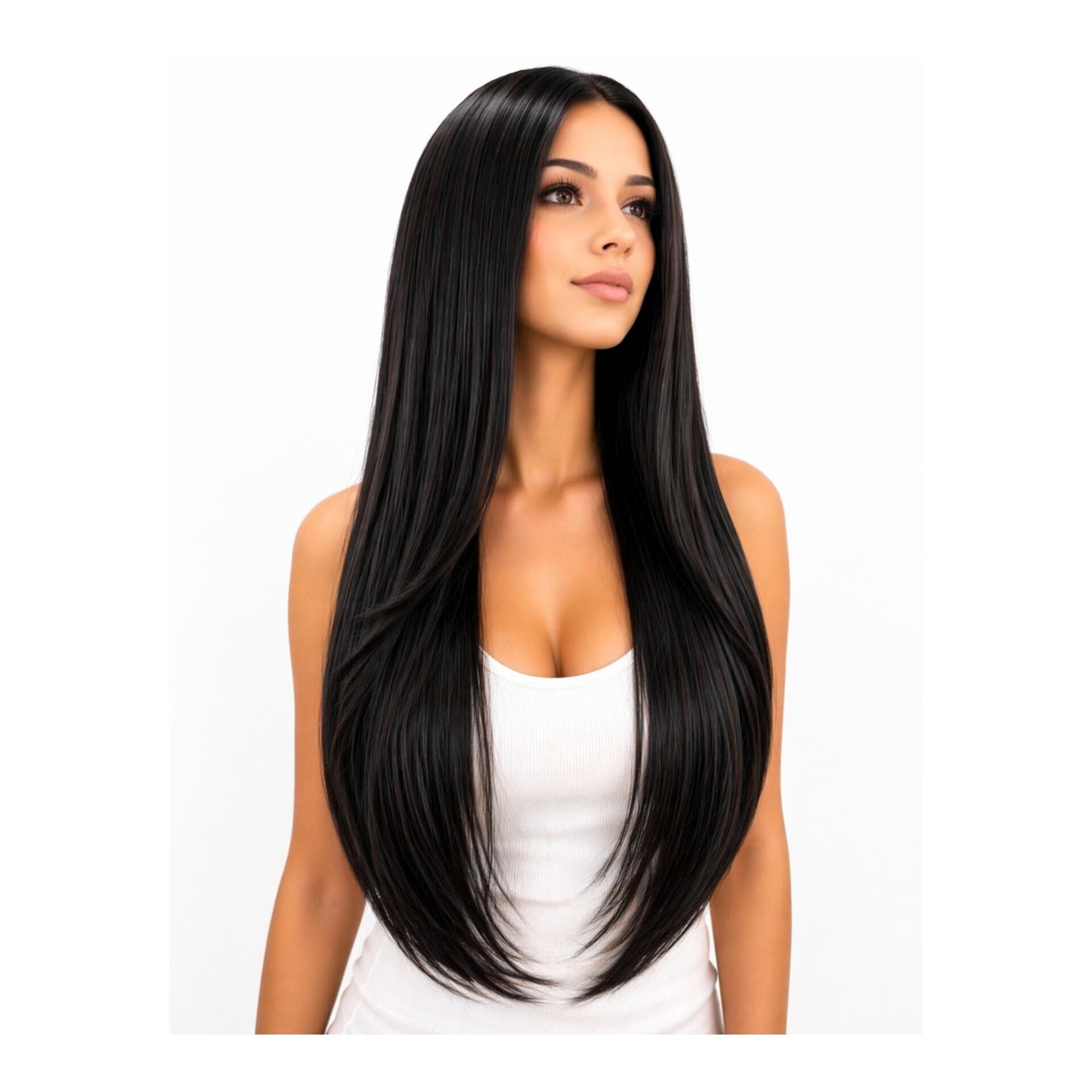 Peluca Emma- Corte Degrafilado en Capas- Lace Front Tono Negro Intenso