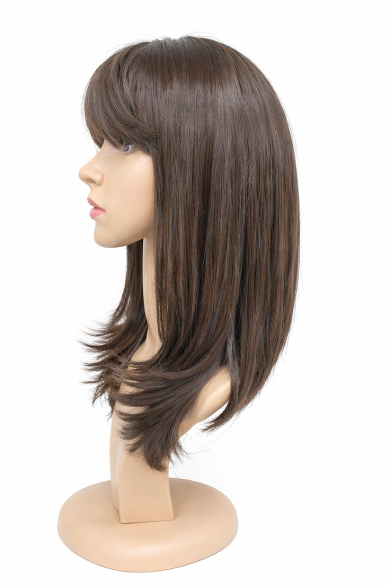 Peluca Jenna – Corte Degrafilado/Capas Con Fleco- Premium-Tono Castaño Medio