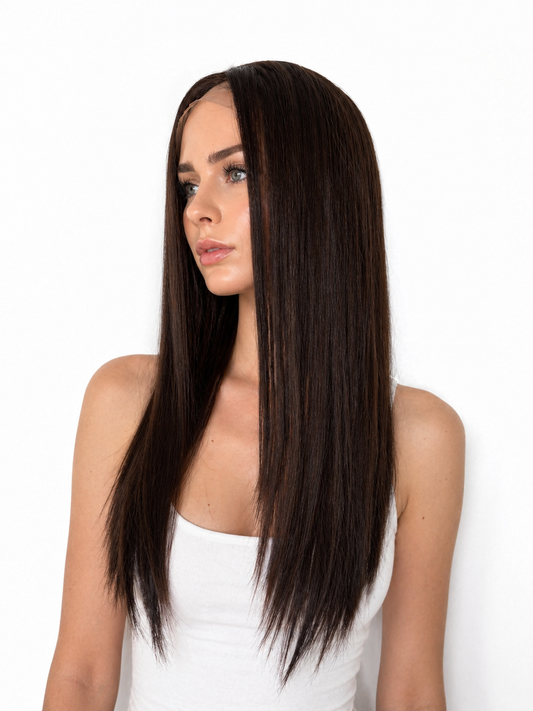 Peluca Renata- Oncológica- Libre peinado- Tono Castaño Mezcla de cabello humano