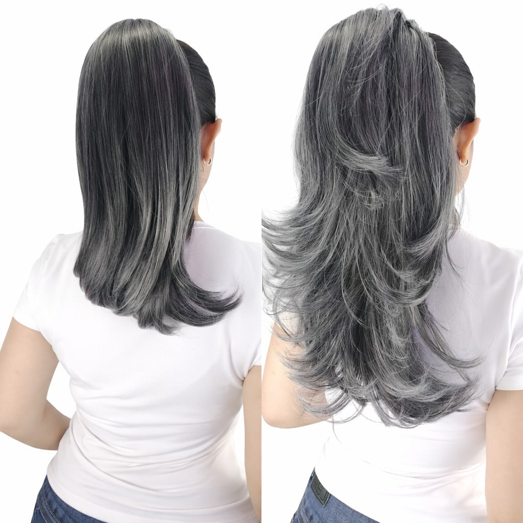 Coleta Amy Lacia y ondulada - de 16" y 18" 2 looks en 1 - Tono gris efecto canas