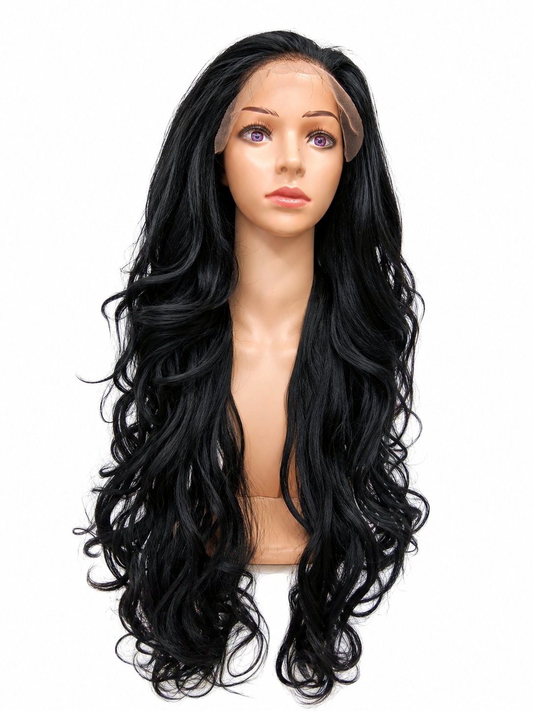 Peluca Kenia- Lace Front- 32" - Libre Peinado -Tono Negro Opaco