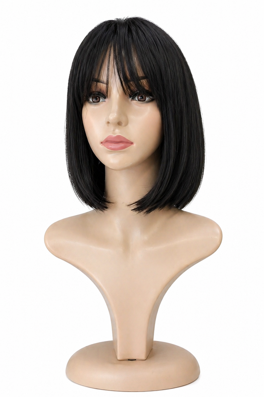Peluca Teresa – Corte Bob Con Fleco- Premium-Tono Negro Intenso