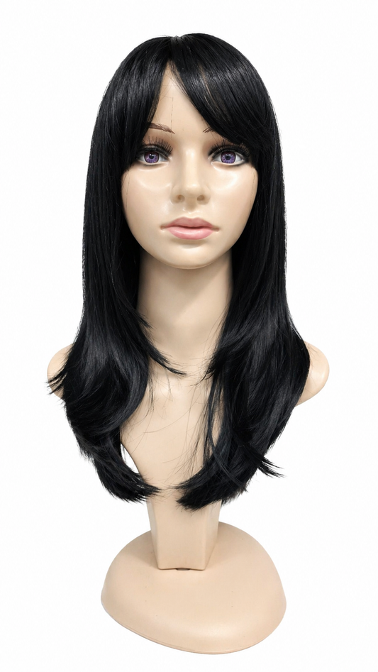 Peluca Jenna – Corte Degrafilado/Capas Con Fleco- Premium-Tono Negro Intenso