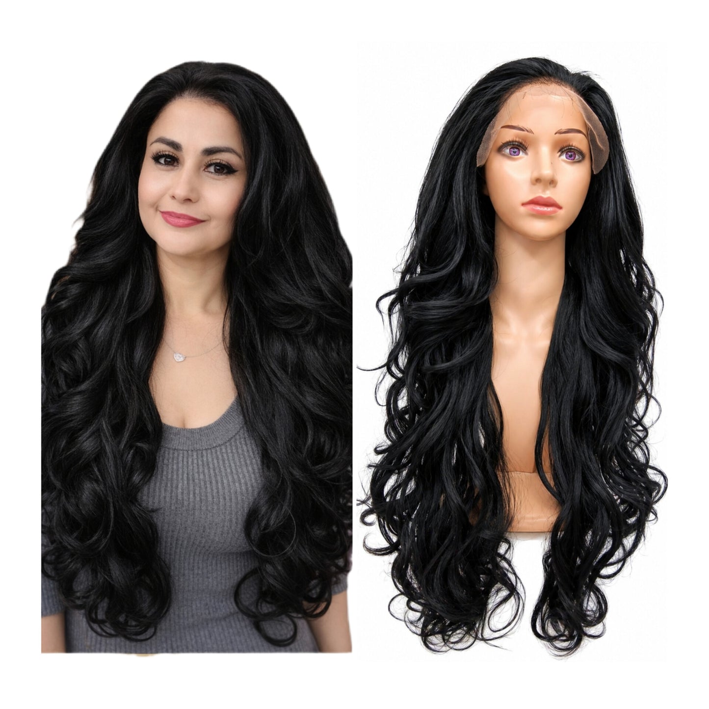 Peluca Kenia- Lace Front- 32" - Libre Peinado -Tono Negro Opaco